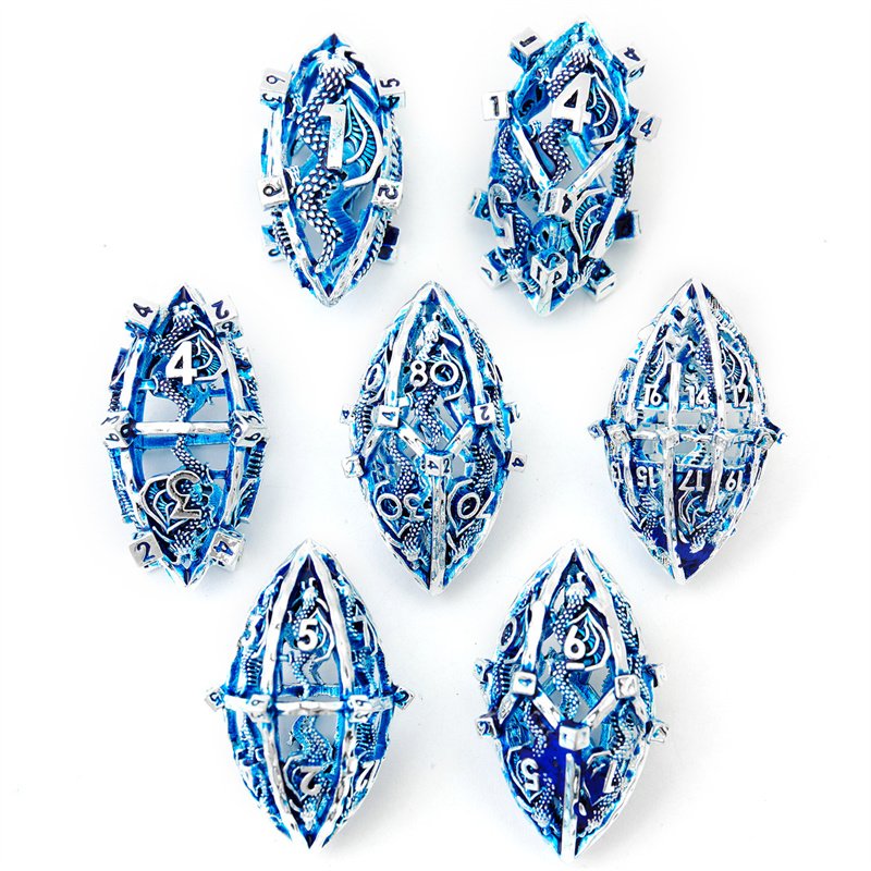 New hollowed out Wolong metal dice set, metal dice for Dungeons&Dragons games