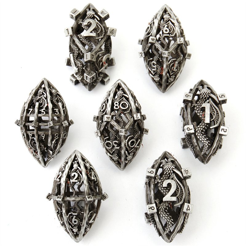 New hollowed out Wolong metal dice set, metal dice for Dungeons&Dragons games