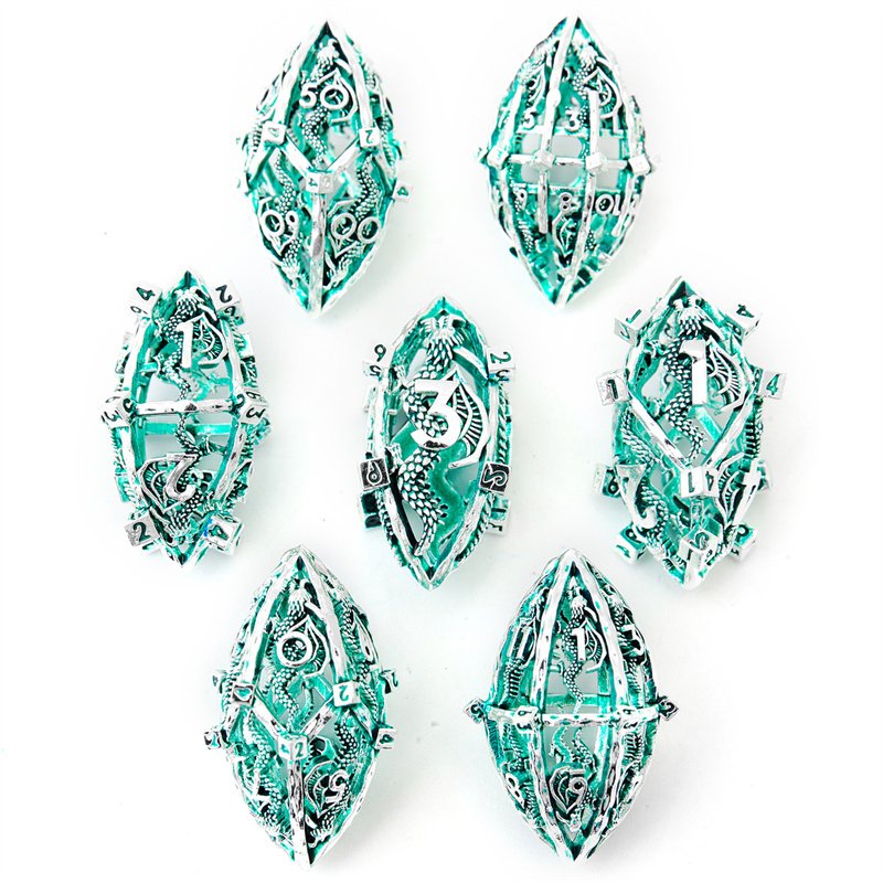 New hollowed out Wolong metal dice set, metal dice for Dungeons&Dragons games