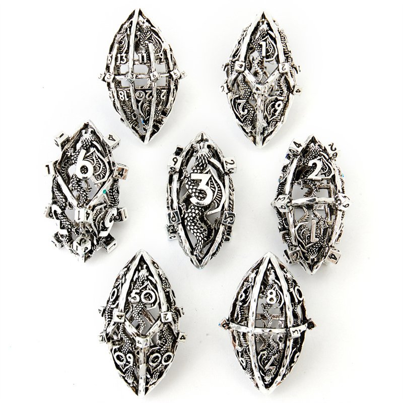 New hollowed out Wolong metal dice set, metal dice for Dungeons&Dragons games