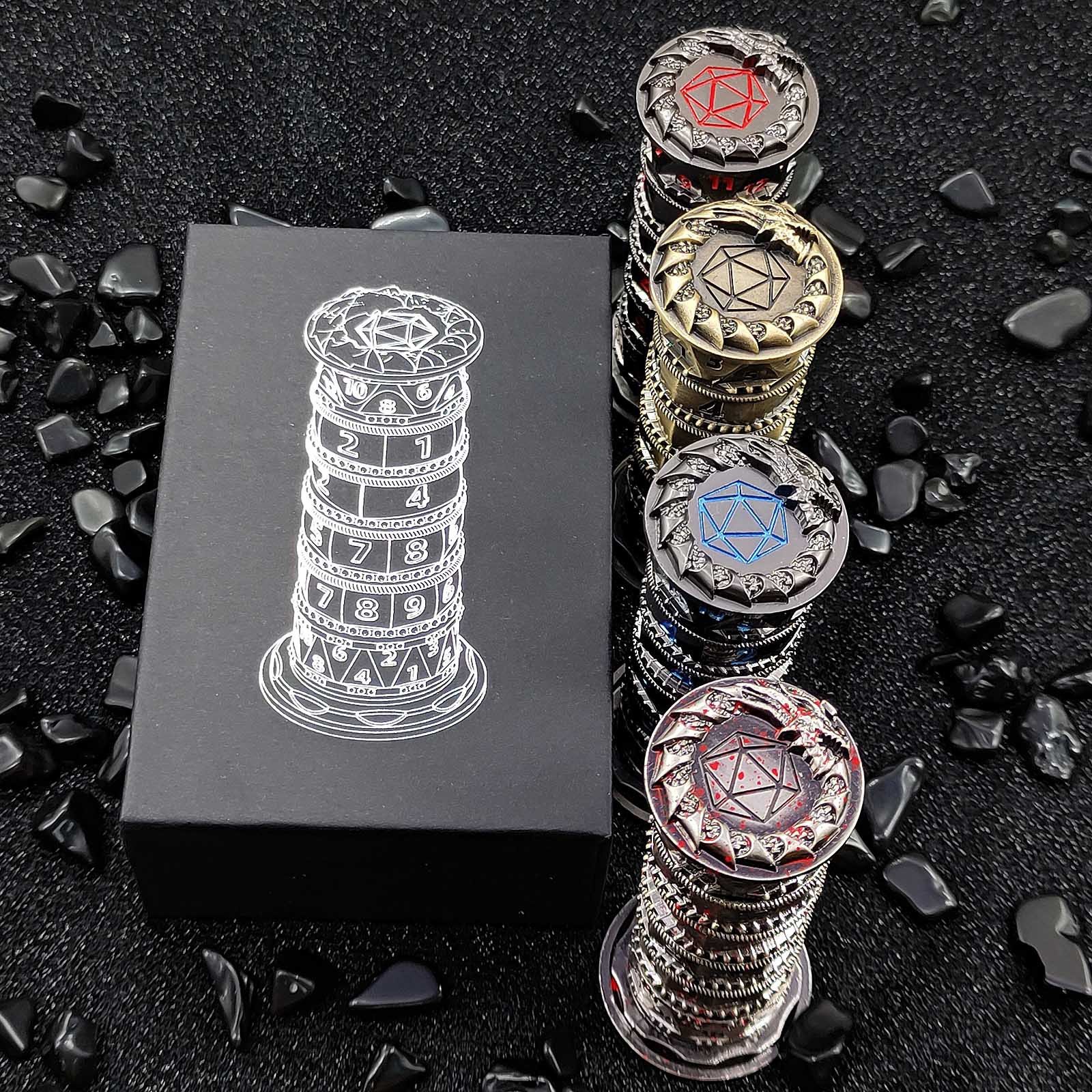 MINI PLANET 7-in-1 Metal Dice Tower Rotating Polyhedral DND Dice For RPG Role Playing DND Board Game Dragons&Dungeons Metal Dice