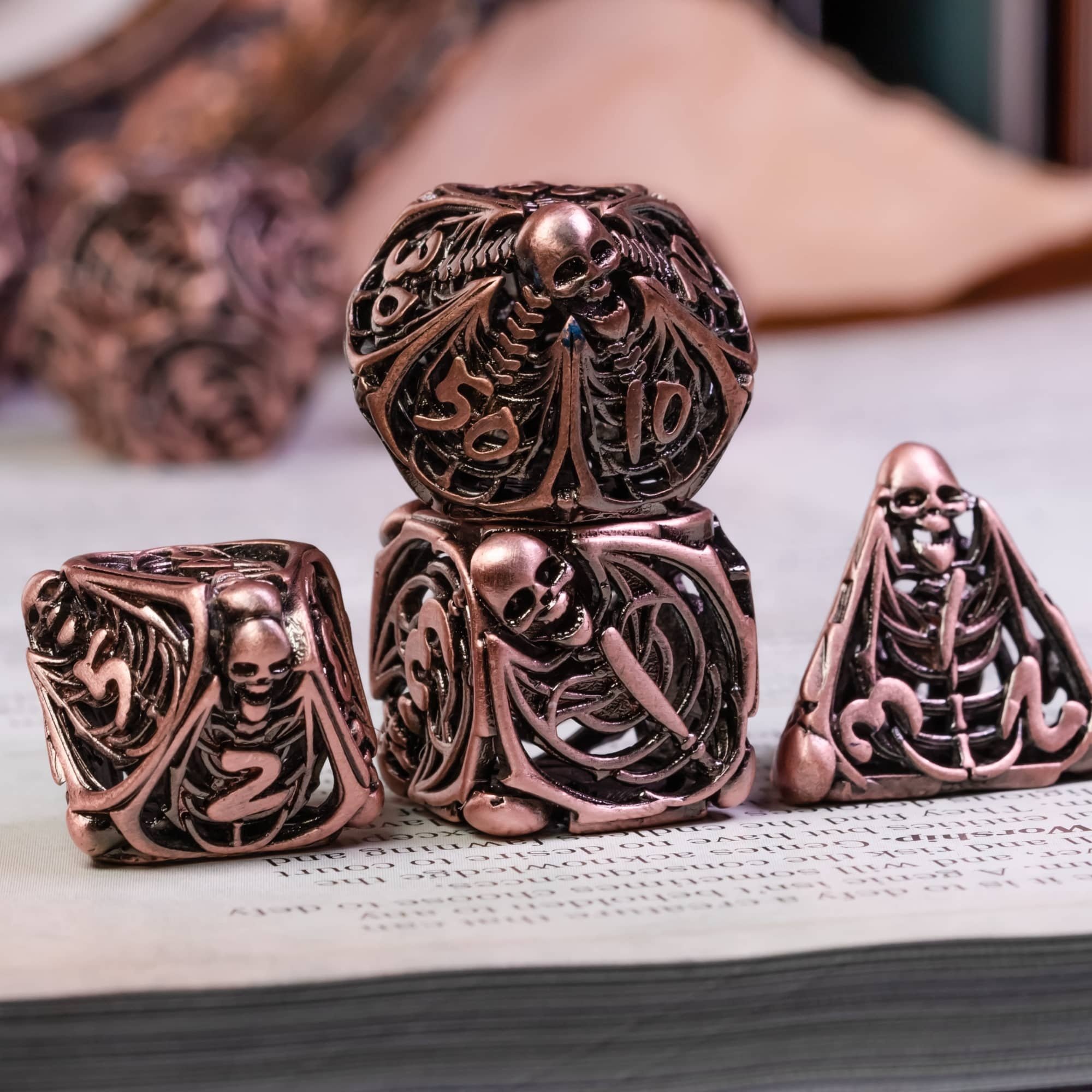 Udixi Polyhedral custom logo rpg dungeons and dragons Hollow Metal dice game set Human bone