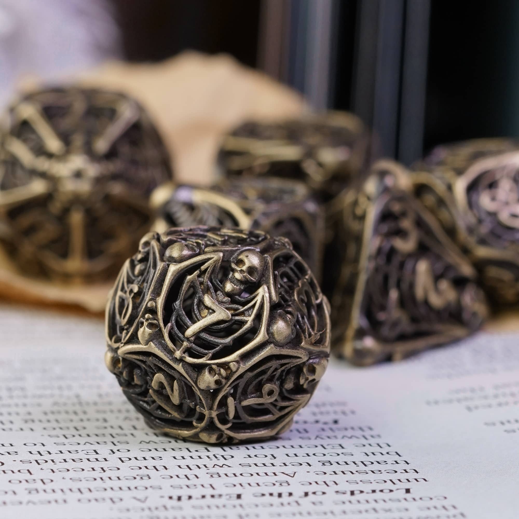 Udixi Polyhedral custom logo rpg dungeons and dragons Hollow Metal dice game set Human bone