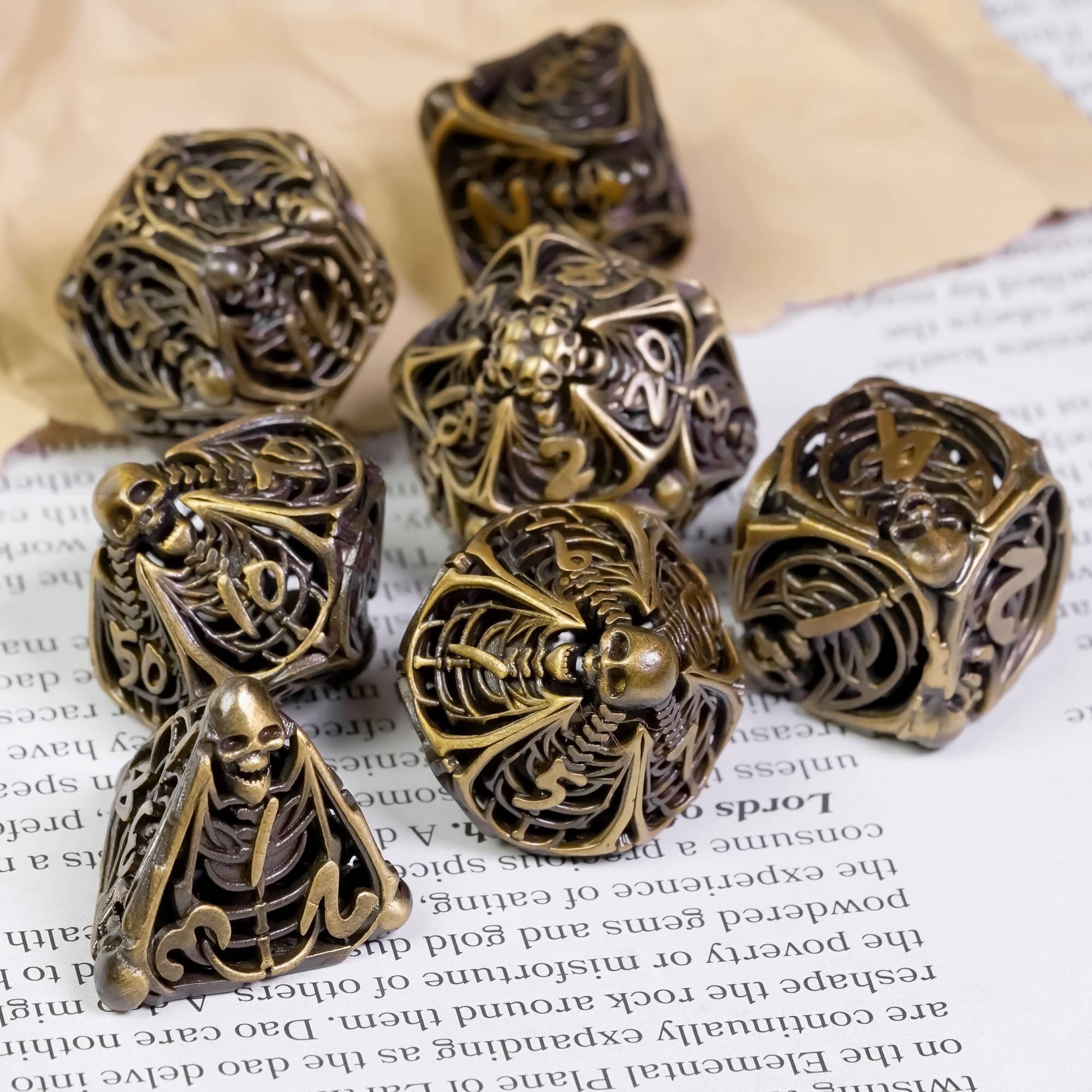Udixi Polyhedral custom logo rpg dungeons and dragons Hollow Metal dice game set Human bone