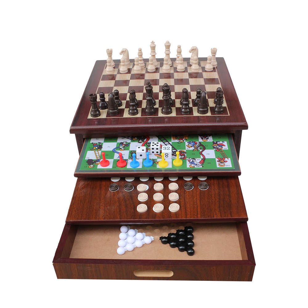 10-in-1 Chess Checkers Tic Tac Toe backgammon ludo mancala Solitaire Wooden board Game Set