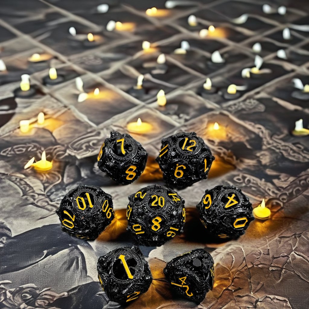Mini Planet Wholesale RPG Board Games Handmade polyhedral Hollow Copper Metal 7pcs Dice Set Custom Logo for DND MTG Players