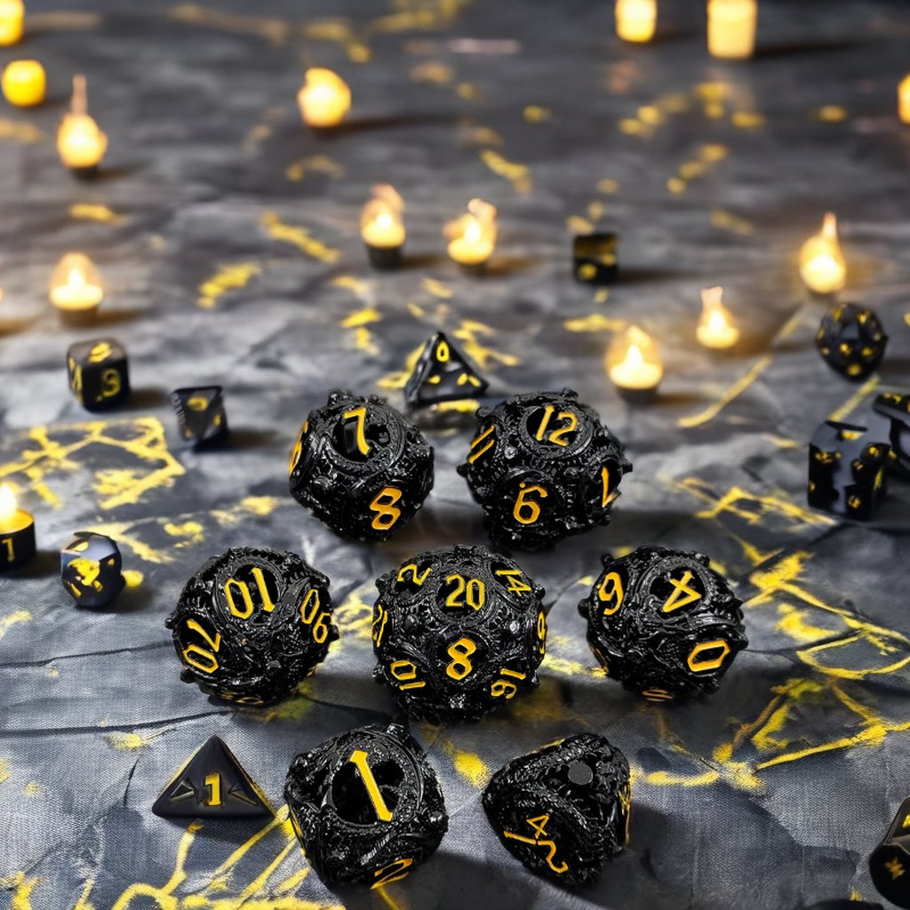 Mini Planet Wholesale RPG Board Games Handmade polyhedral Hollow Copper Metal 7pcs Dice Set Custom Logo for DND MTG Players