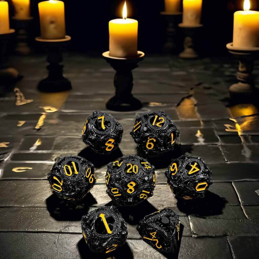 Mini Planet Wholesale RPG Board Games Handmade polyhedral Hollow Copper Metal 7pcs Dice Set Custom Logo for DND MTG Players