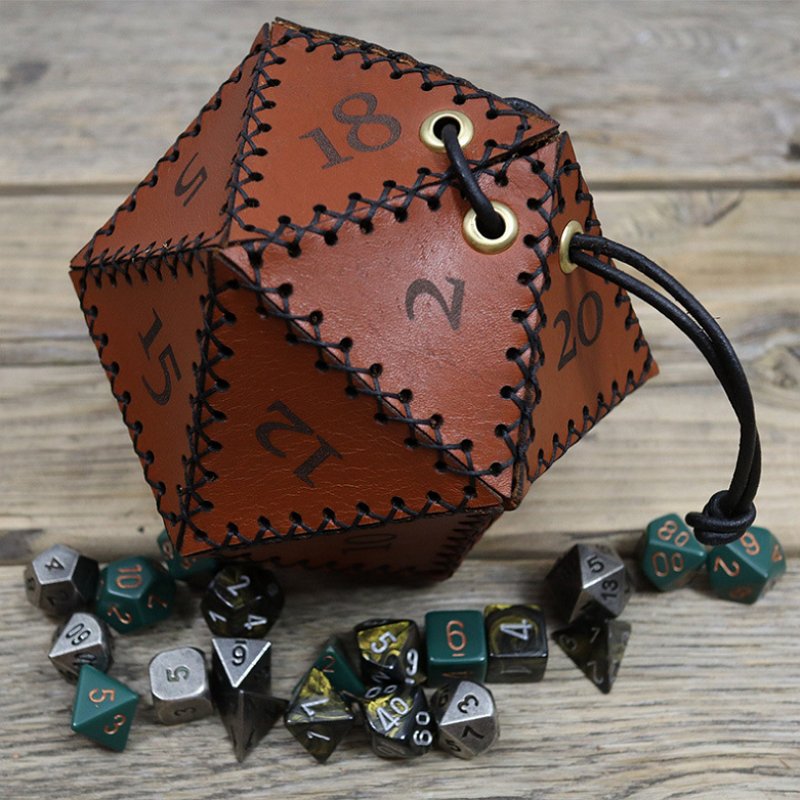 Handmade Scratch-Resistant Drawstring DND Dice Bag Game Polyhedral PU Leather Dice Pouch
