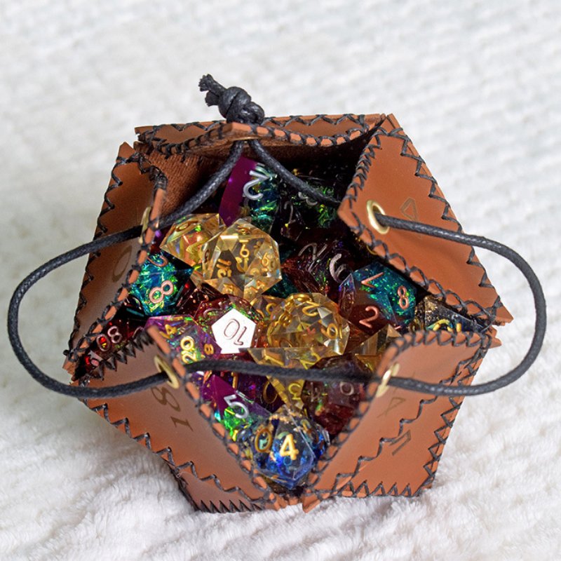 Handmade Scratch-Resistant Drawstring DND Dice Bag Game Polyhedral PU Leather Dice Pouch