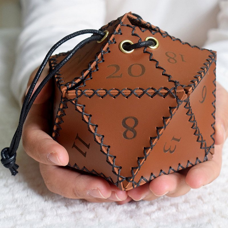 Handmade Scratch-Resistant Drawstring DND Dice Bag Game Polyhedral PU Leather Dice Pouch