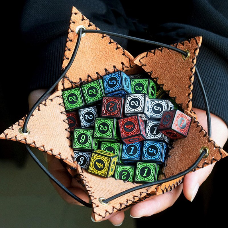 Handmade Scratch-Resistant Drawstring DND Dice Bag Game Polyhedral PU Leather Dice Pouch