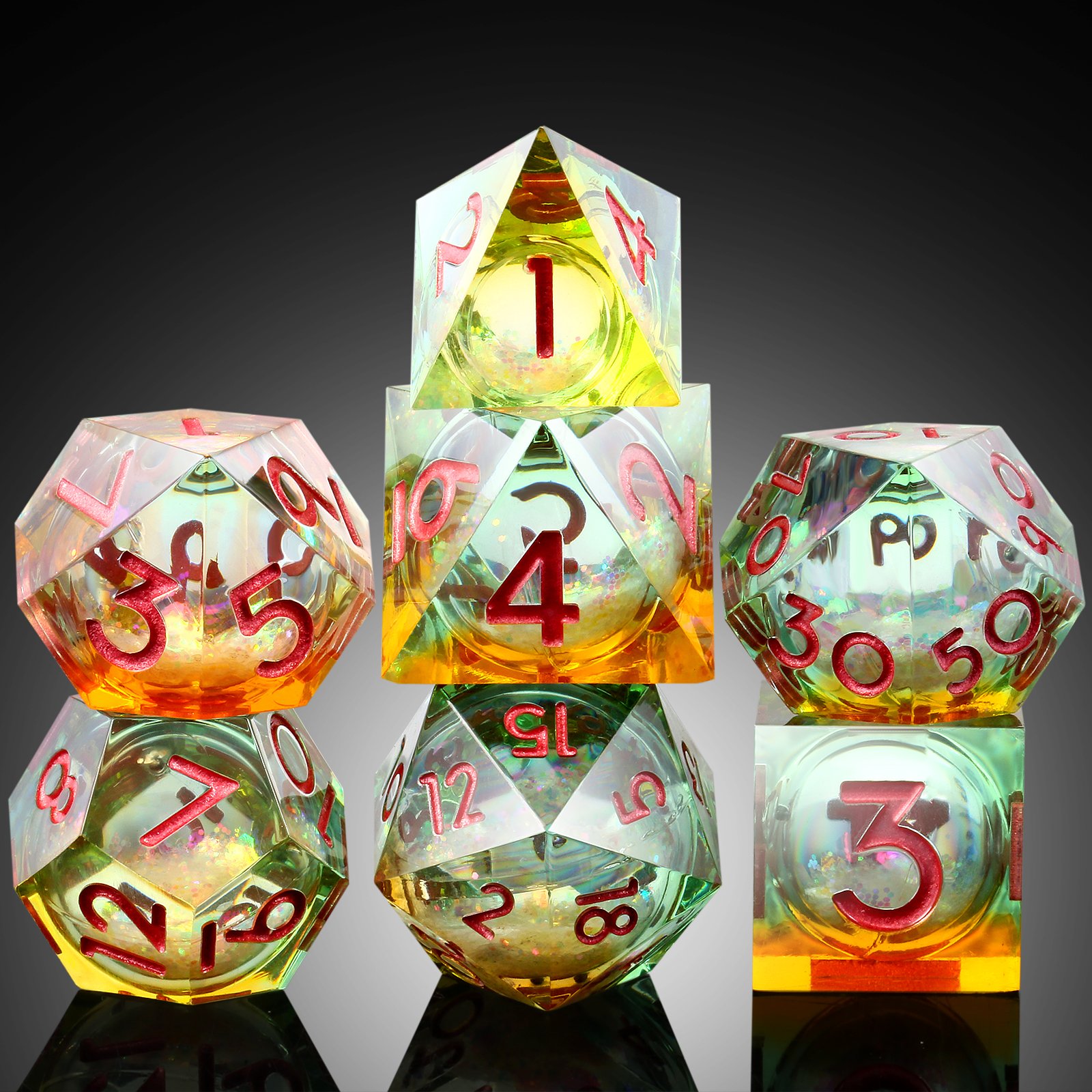 7pcs Polyhedral Sharp Edge Resin Dice Set D&D Custom DnD Dice Bulk Liquid Core Dice Game for TTRPG