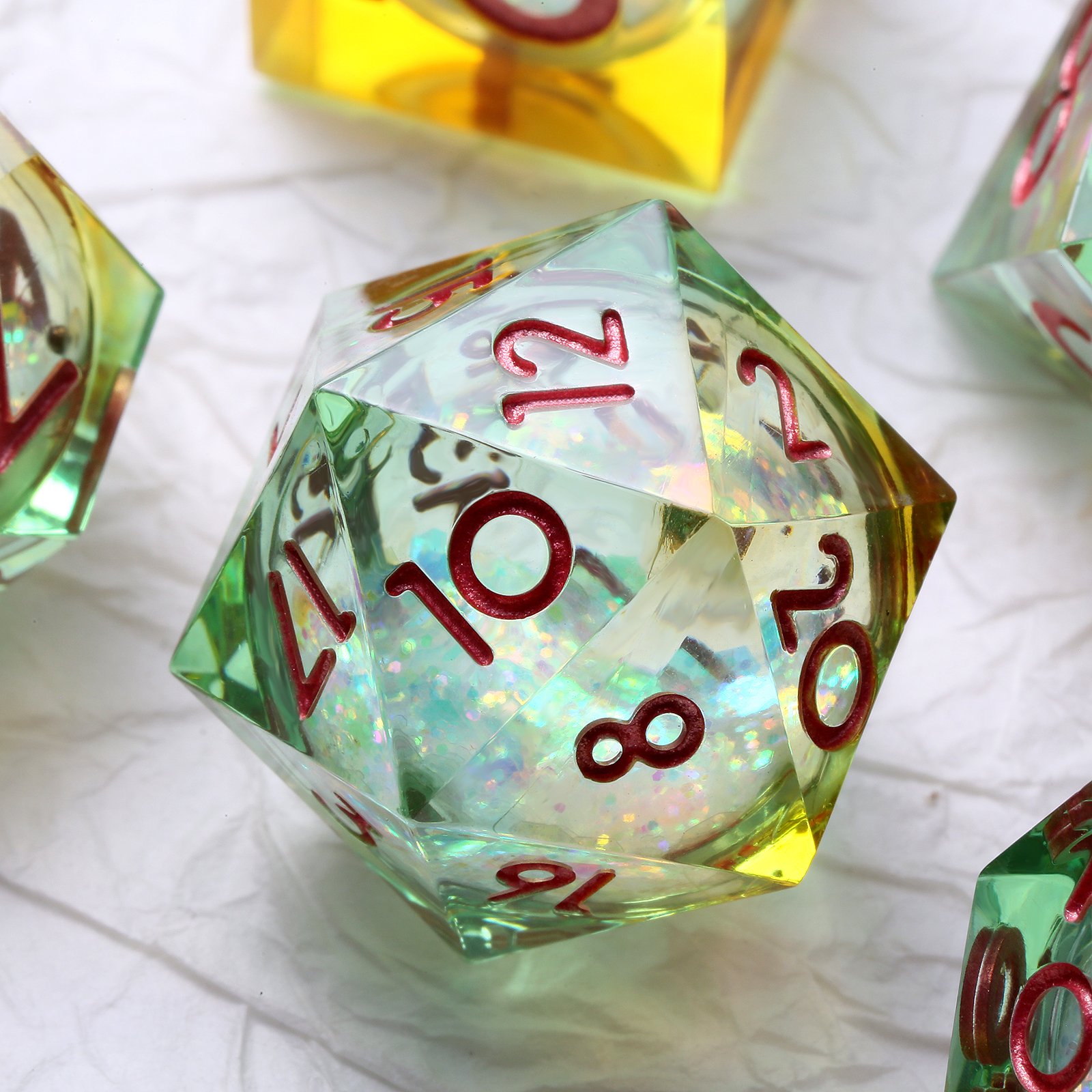 7pcs Polyhedral Sharp Edge Resin Dice Set D&D Custom DnD Dice Bulk Liquid Core Dice Game for TTRPG