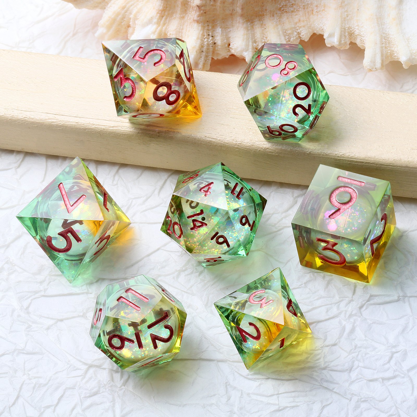 7pcs Polyhedral Sharp Edge Resin Dice Set D&D Custom DnD Dice Bulk Liquid Core Dice Game for TTRPG