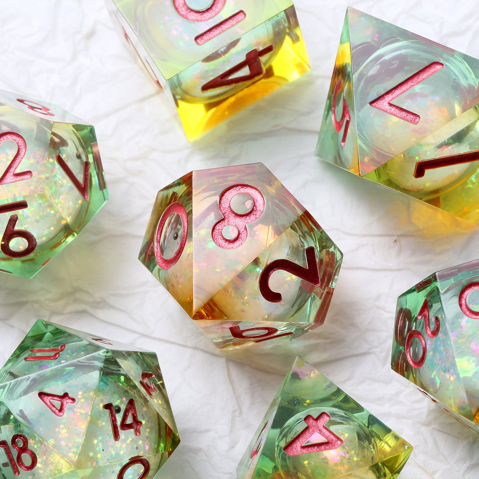 7pcs Polyhedral Sharp Edge Resin Dice Set D&D Custom DnD Dice Bulk Liquid Core Dice Game for TTRPG