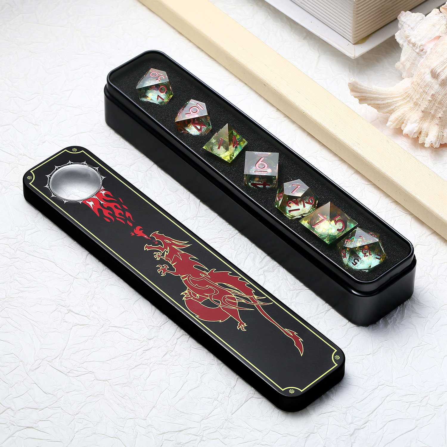 7pcs Polyhedral Sharp Edge Resin Dice Set D&D Custom DnD Dice Bulk Liquid Core Dice Game for TTRPG
