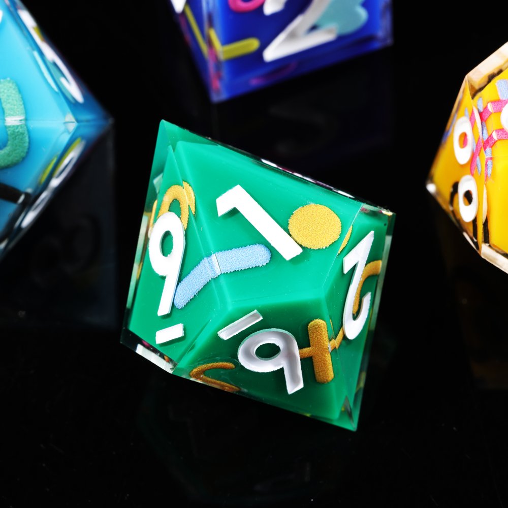 MINI PLANET Iconic Rainbow Sticker DND Dice Set 7pcs/set Wholesale Polyhedral Dice For TRPG Custom Resin Dice Set Board Games