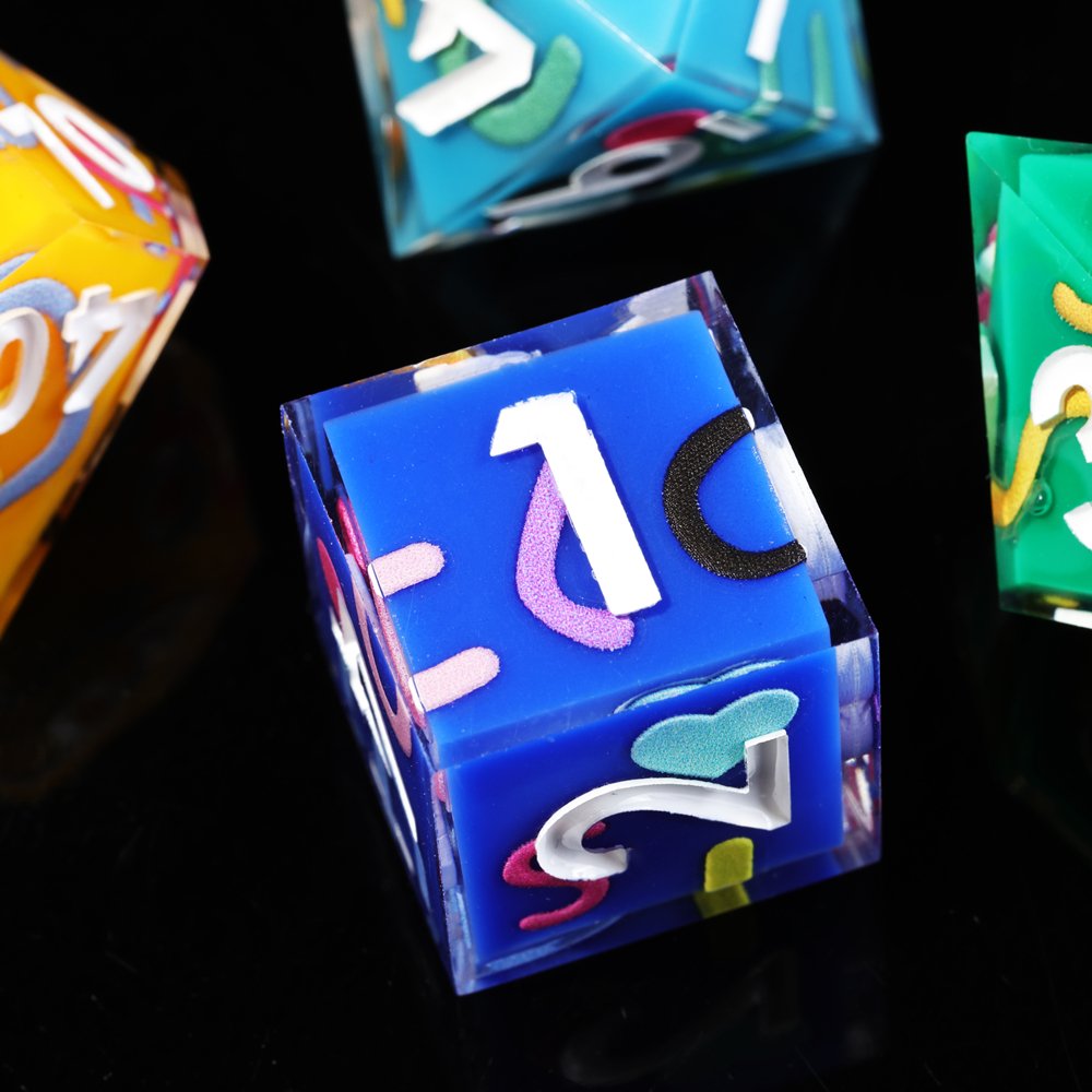 MINI PLANET Iconic Rainbow Sticker DND Dice Set 7pcs/set Wholesale Polyhedral Dice For TRPG Custom Resin Dice Set Board Games