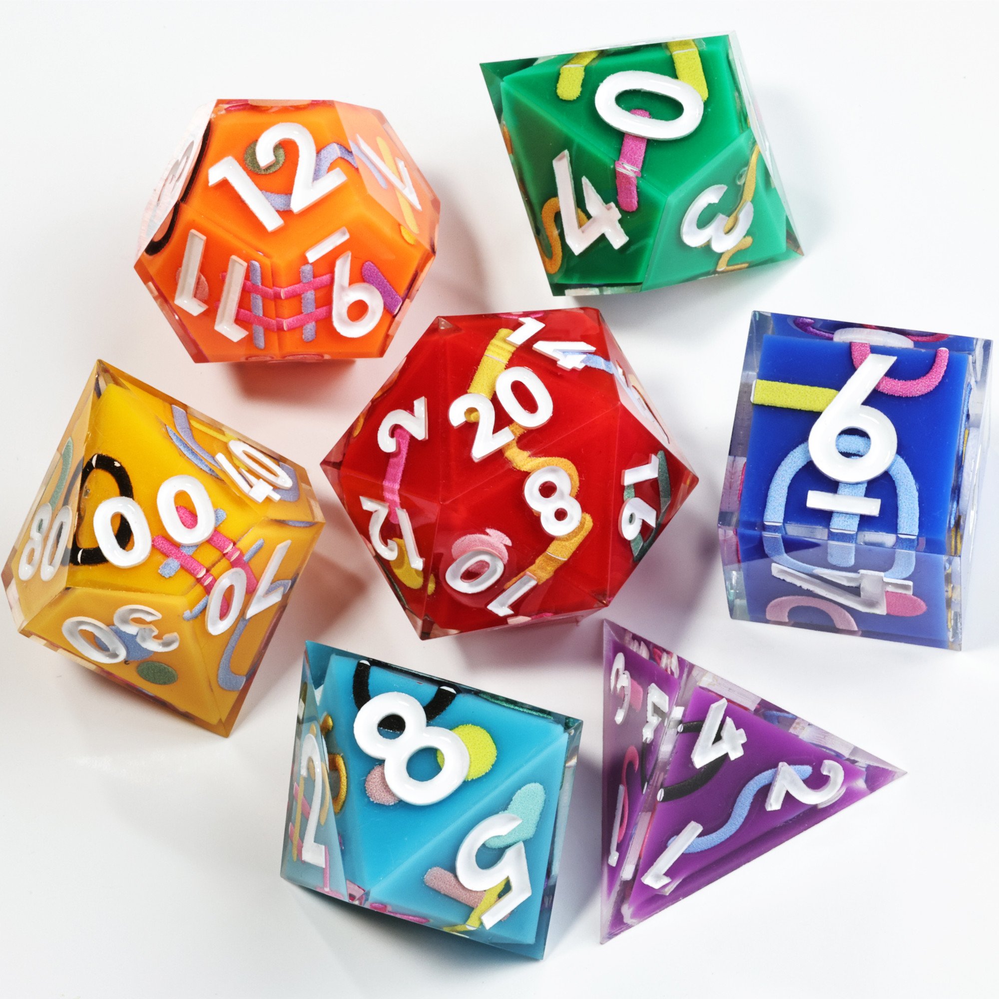 MINI PLANET Iconic Rainbow Sticker DND Dice Set 7pcs/set Wholesale Polyhedral Dice For TRPG Custom Resin Dice Set Board Games