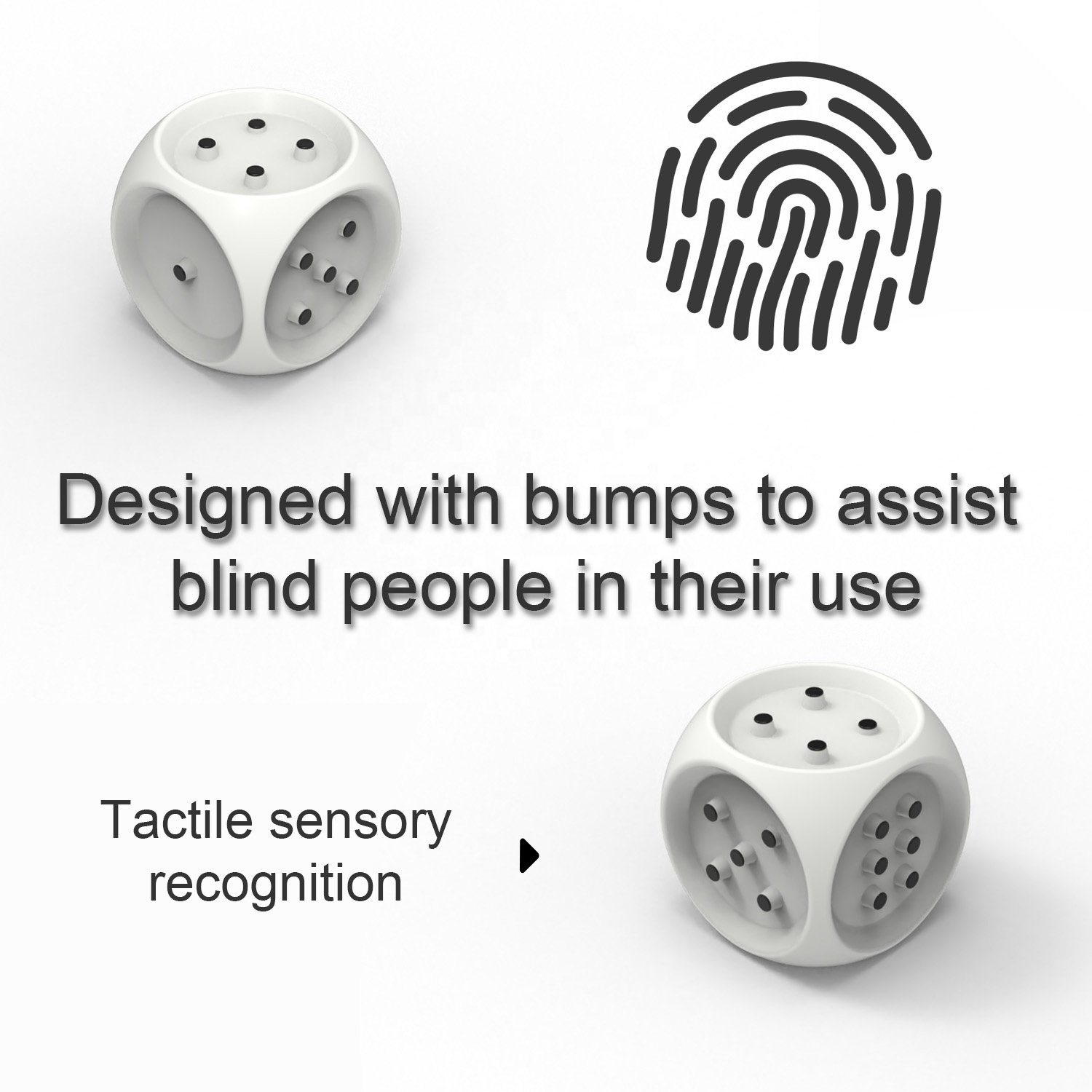 Tactile DICE 2 Each White with Black Dots - Set-2 Braille dots for sensory confirmation