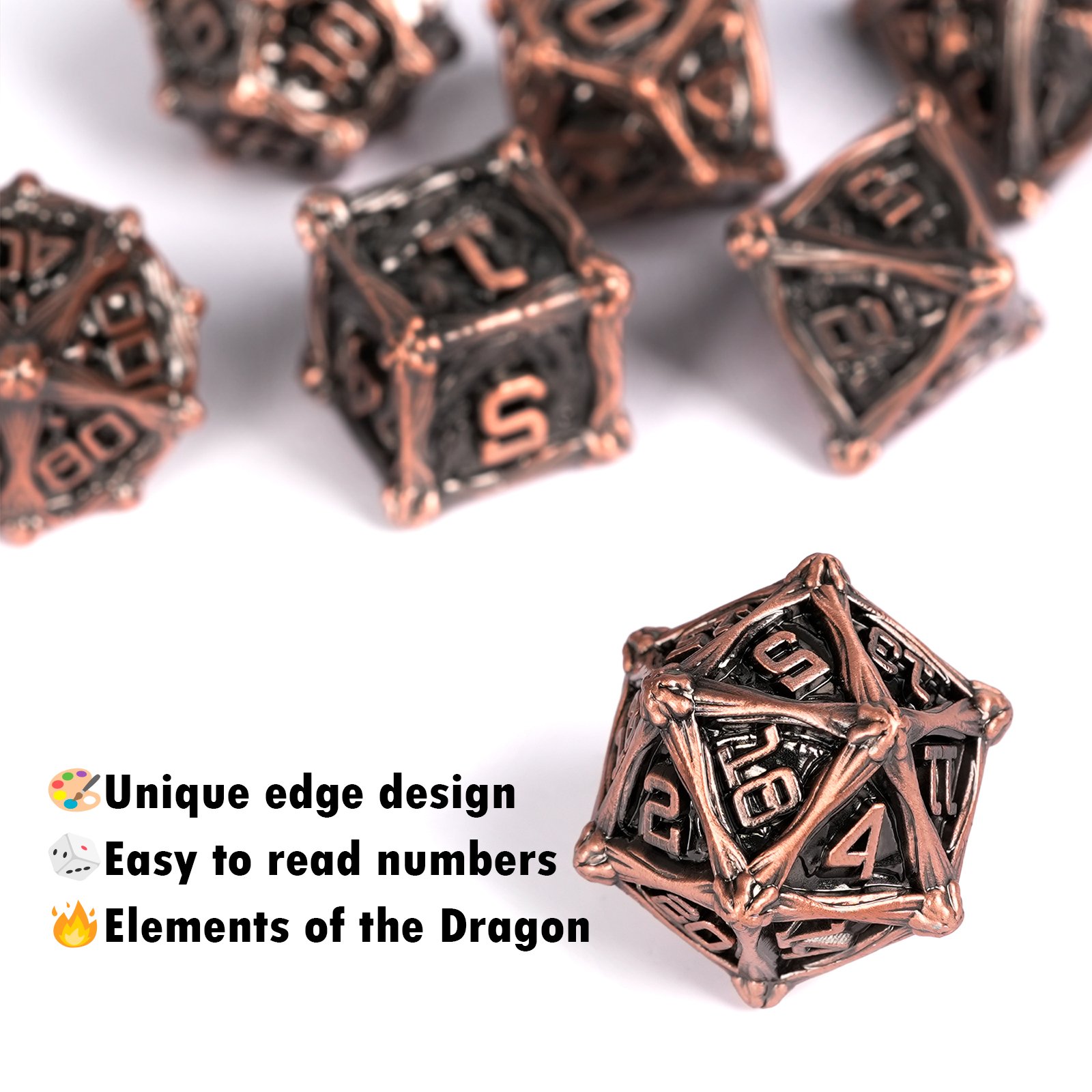 Dragon Metal DND Dice Set D4 D6 D1O D12 D20 D% D&D Custom Dice For Dungeons & Dragon Game