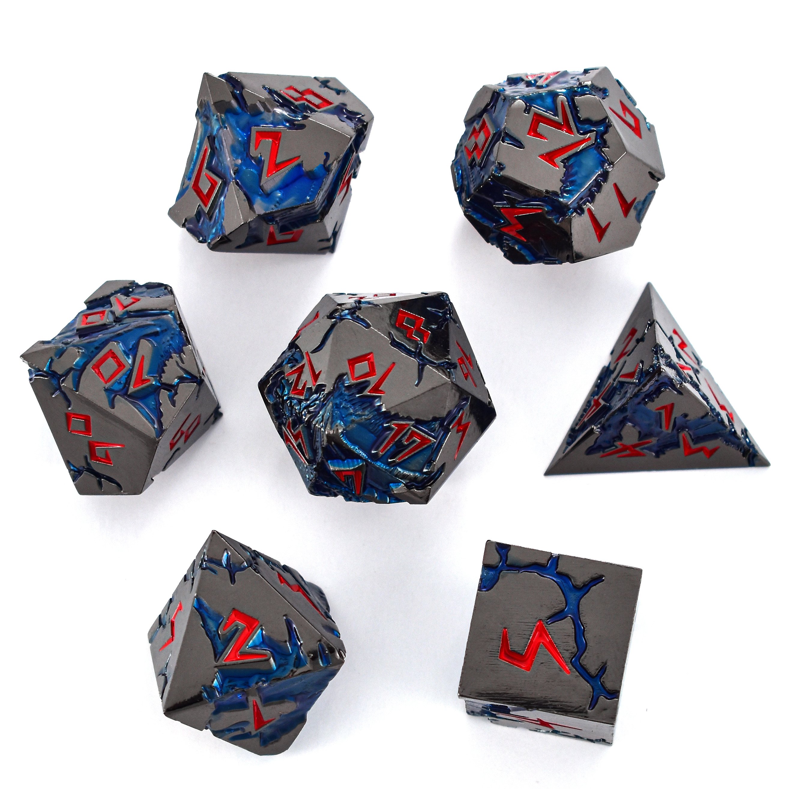 Factory Wholesale 7pcs Set of High Quality Metal Dragon Fossil Ancient Dice Custom Logo D20 Size 16mm & 20mm D&D RPG