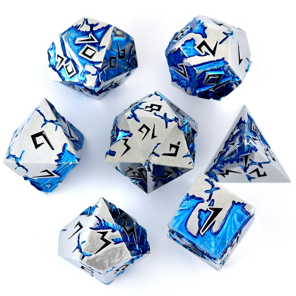 Factory Wholesale 7pcs Set of High Quality Metal Dragon Fossil Ancient Dice Custom Logo D20 Size 16mm & 20mm D&D RPG