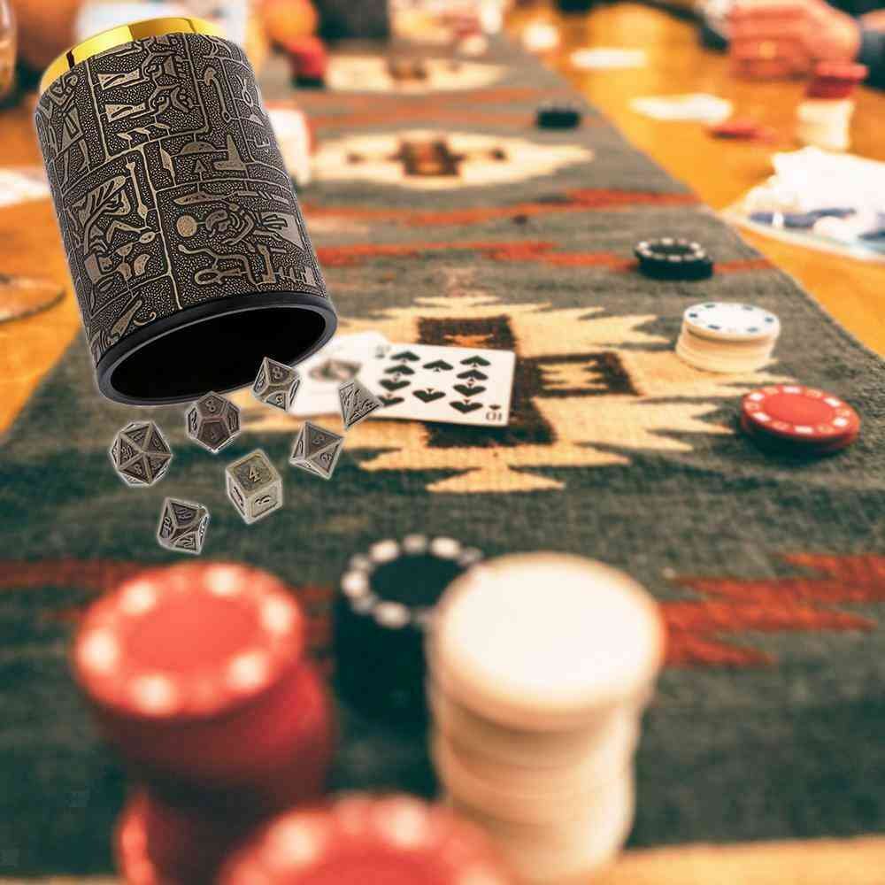 OEM custom embossed Aluminum lid leather game dice cup, dice shaker cup,dice cup set with dices