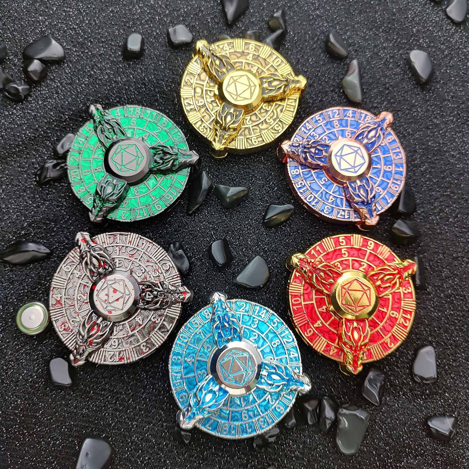 Great Gift Gold Red Metal Spin Down Dice Small Round DND Rotating Dice for Gamers