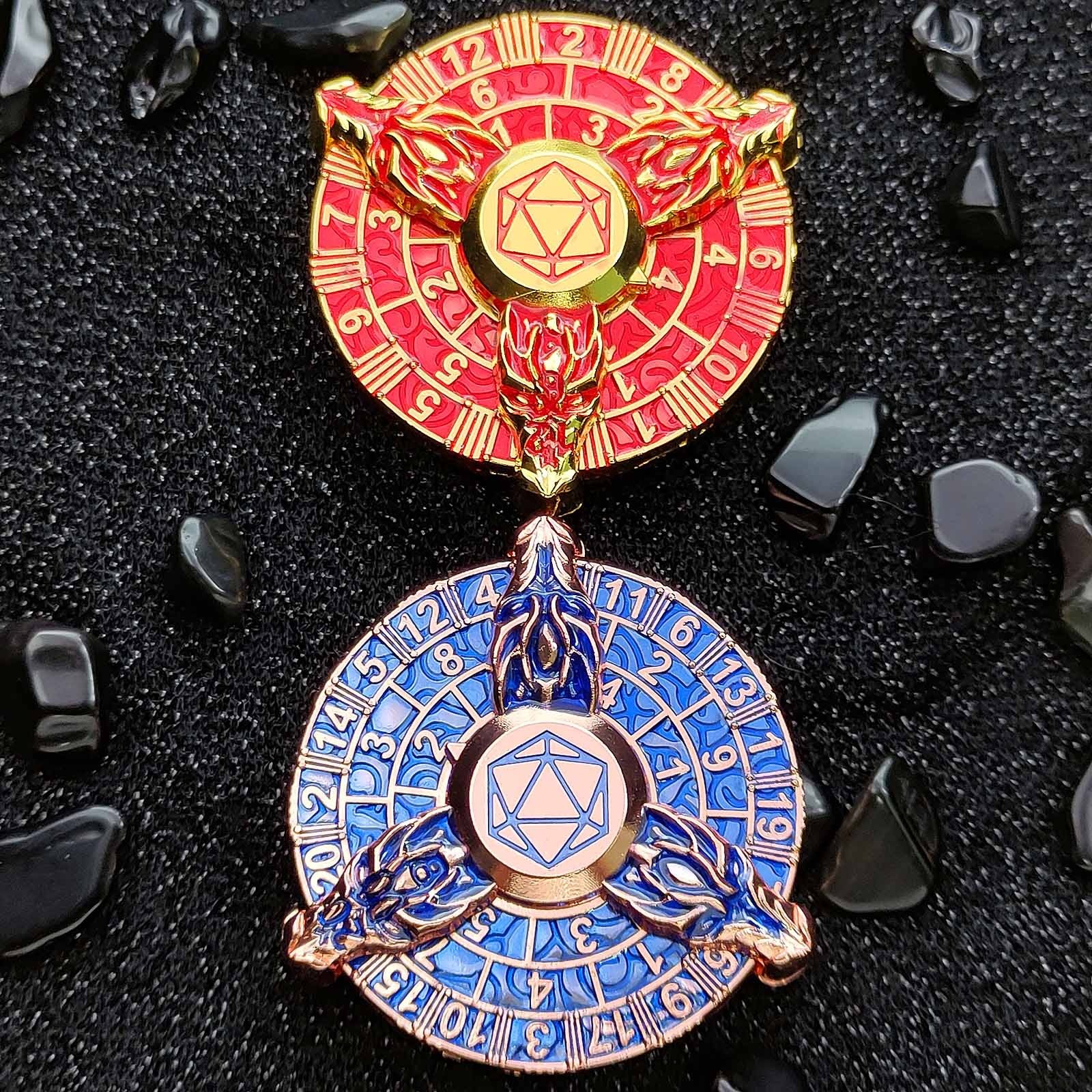 Great Gift Gold Red Metal Spin Down Dice Small Round DND Rotating Dice for Gamers