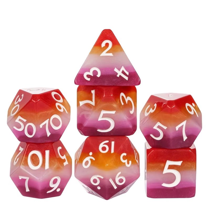 Customizable 7-Piece DND Game Dice Set Soft Acrylic Resin Square Side D4 D6 D8 D10 D12 D20 for Dungeons and Dragons