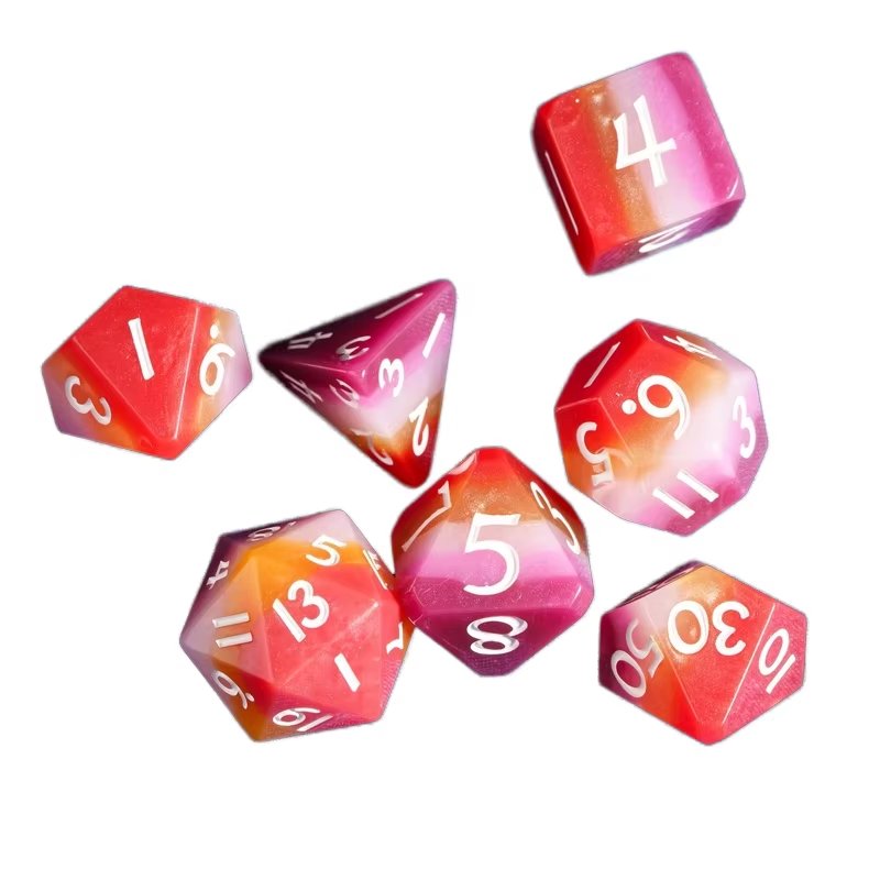 Customizable 7-Piece DND Game Dice Set Soft Acrylic Resin Square Side D4 D6 D8 D10 D12 D20 for Dungeons and Dragons