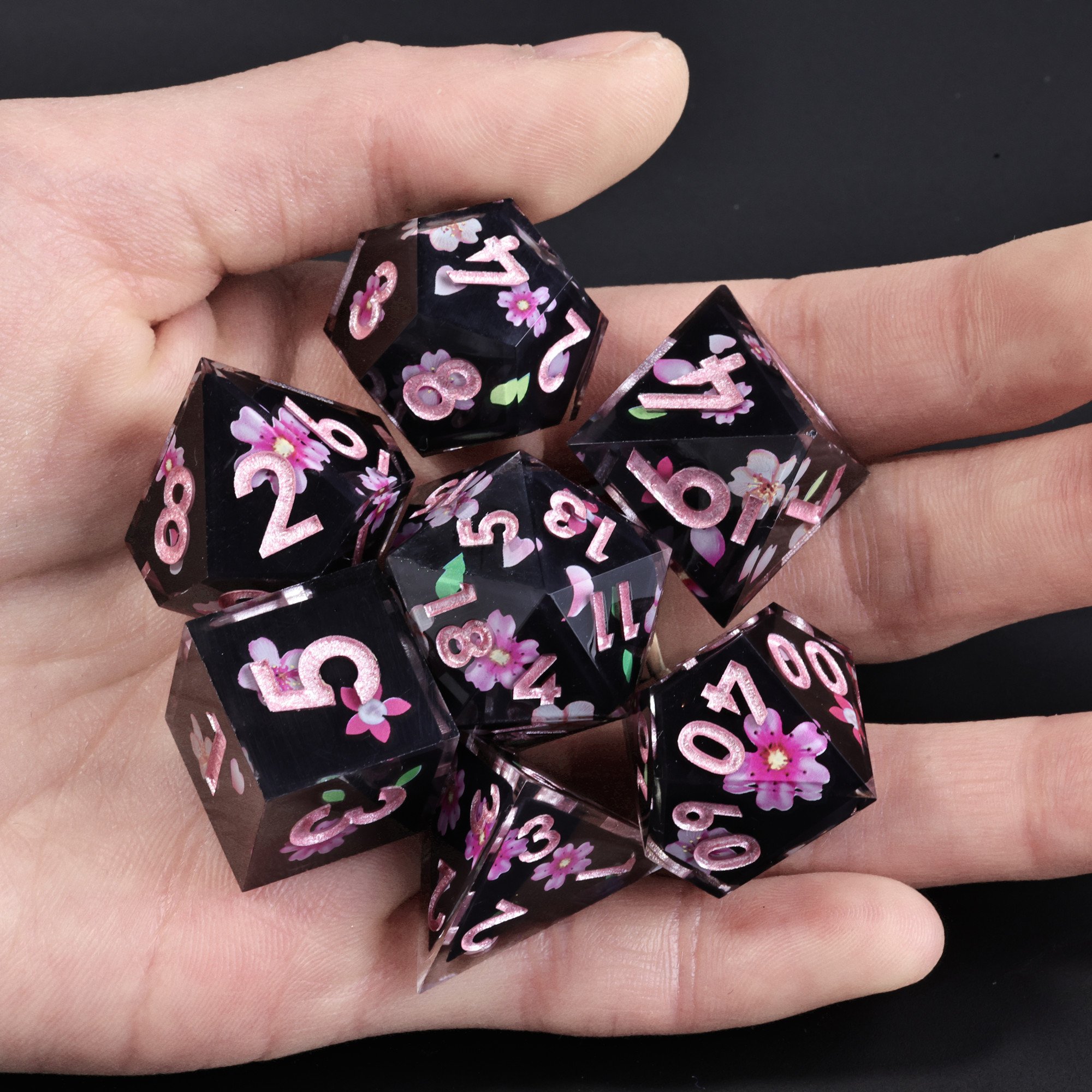 MINI PLANET Handmade Stickers DND Dice Set 7pcs Wholesale Custom Resin Dice For TRPG Board Game Sharp Polyhedral Dice Set DND
