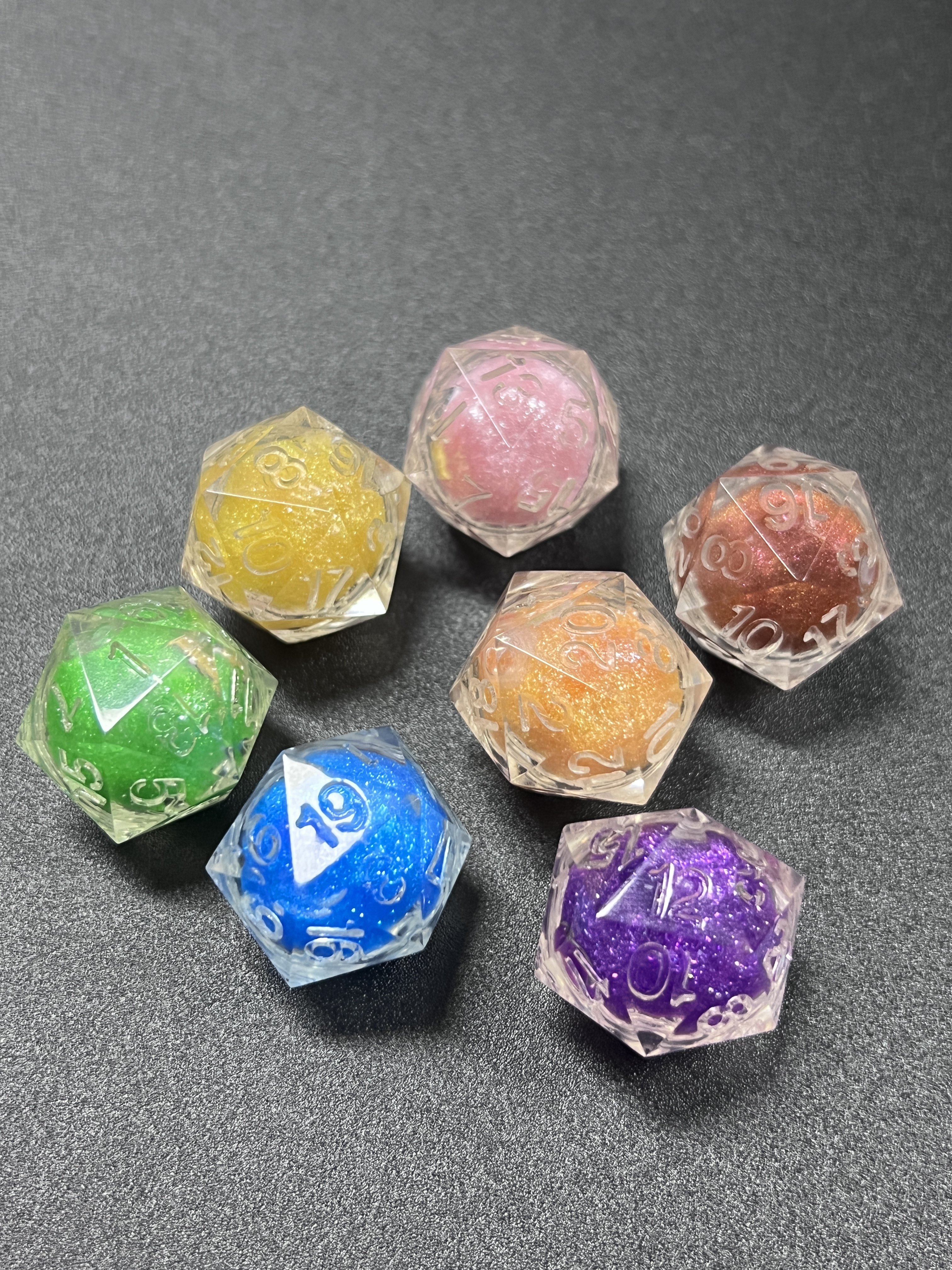 Custom resin Liquid Core D20 Sharp Edge Handmade Dice for games