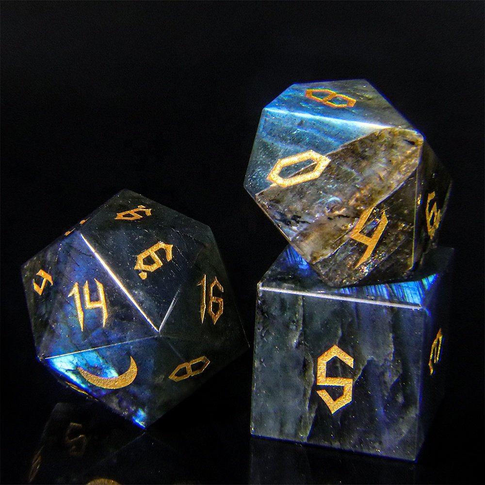 Natural Stone Black Polyhedral Rpg Tabletop Board Game Dungeons And Dragons Customizable Dnd Stone Dice Set