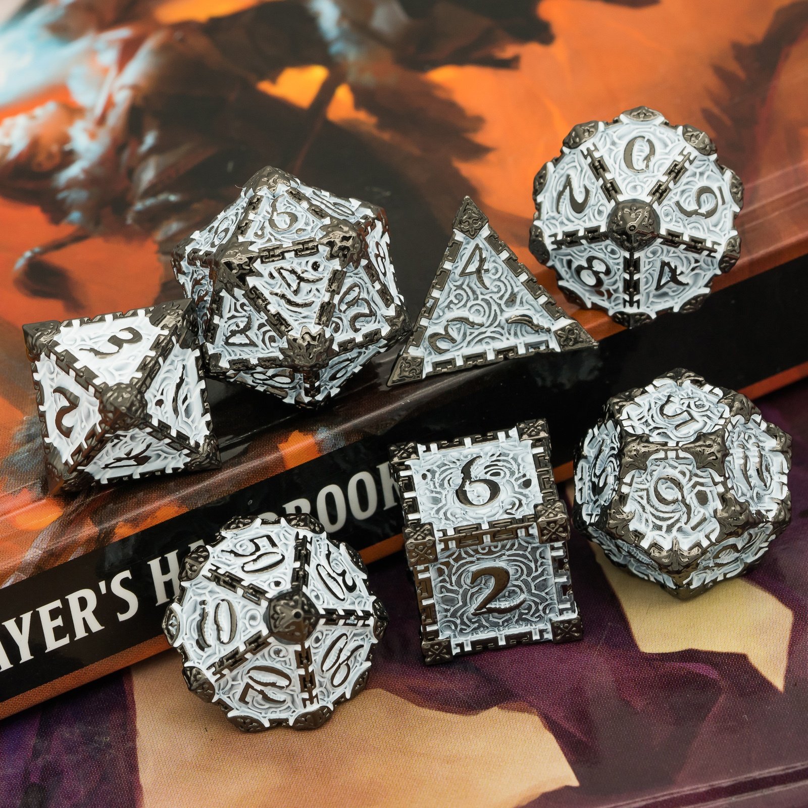 Udixi Metal Polyhedral RPG Board Games Dungeons and Dragons High Quality Dice Set White dagger