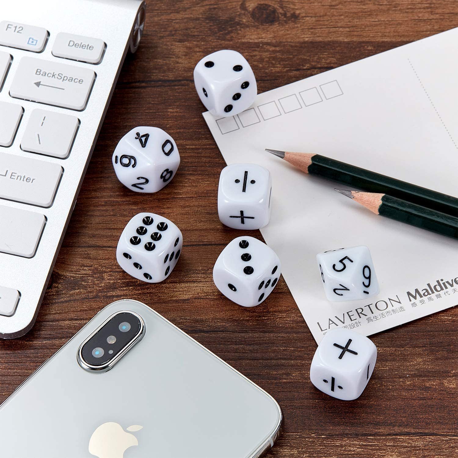 16mm Stationery D6 D10 Pip Cube Set 0-9 Numbers and Cubes 18pcs per Set +/- Calculate Dice