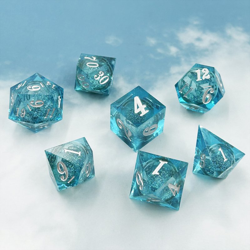 Liquid Core Quicksand dice Set Polyhedron Custom logo Resin Dice RPG Dragon and Dungeon resin with sharp edges