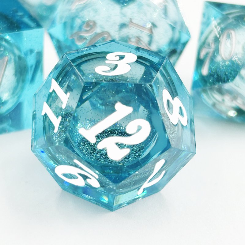 Liquid Core Quicksand dice Set Polyhedron Custom logo Resin Dice RPG Dragon and Dungeon resin with sharp edges