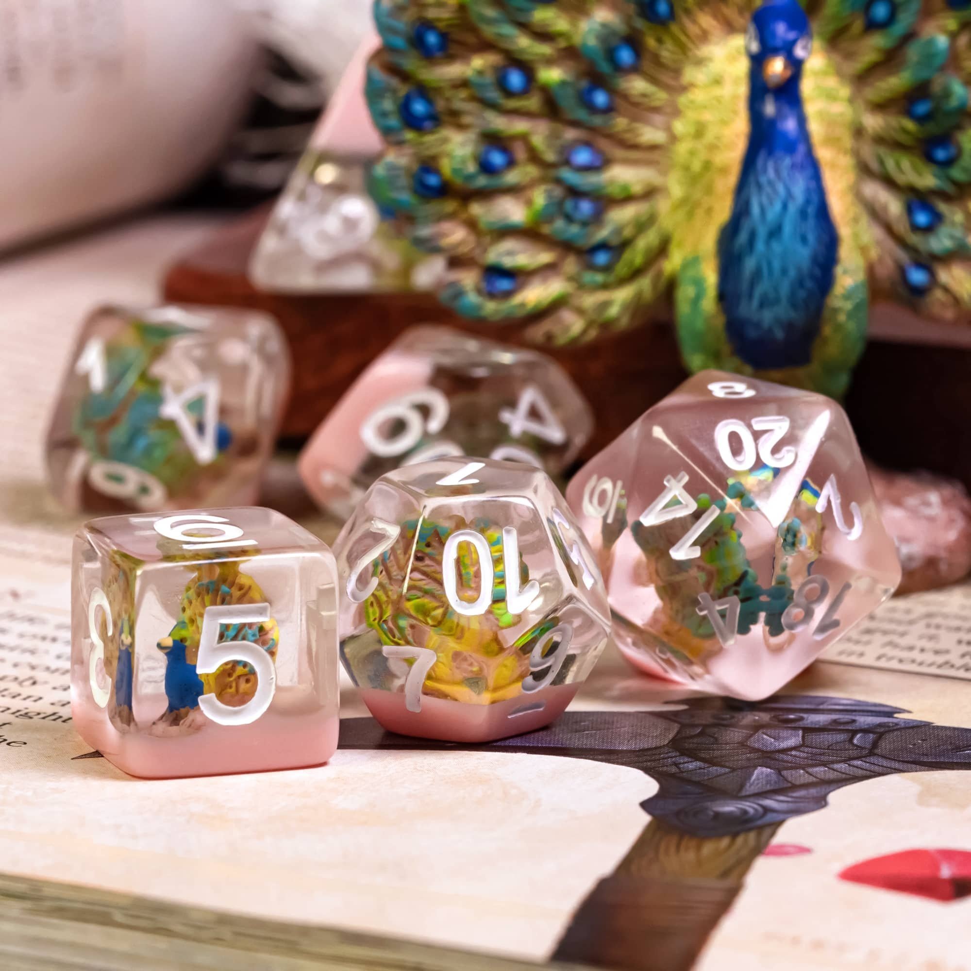 Udixi Plastic Polyhedral custom logo rpg dungeons and dragons resin peacock dice game set