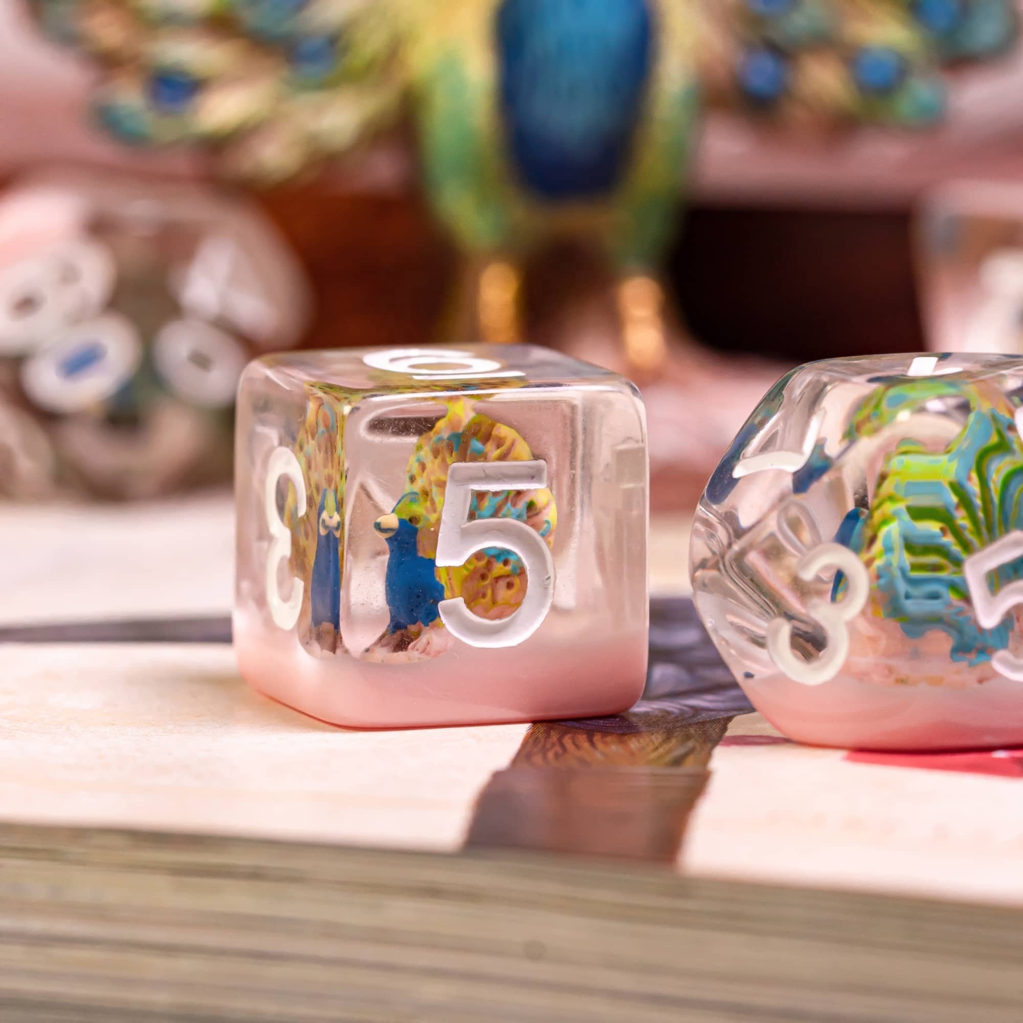 Udixi Plastic Polyhedral custom logo rpg dungeons and dragons resin peacock dice game set