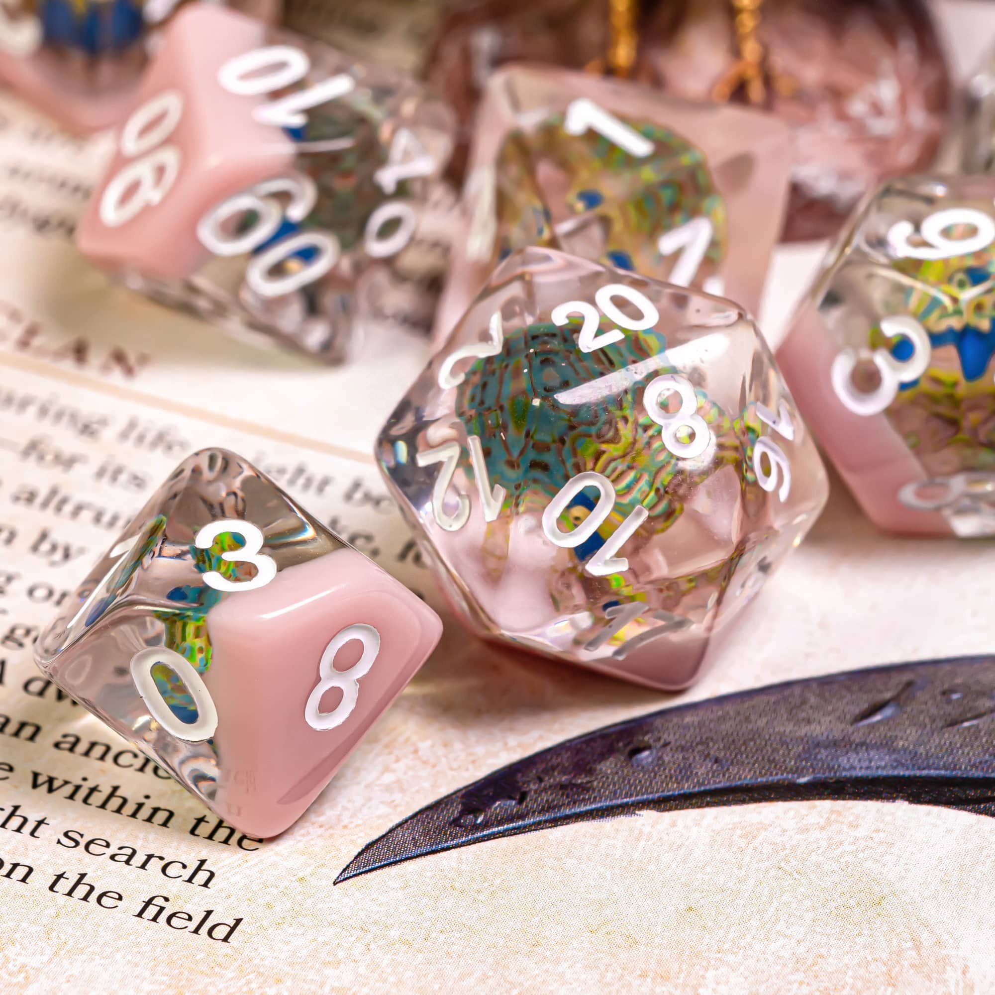 Udixi Plastic Polyhedral custom logo rpg dungeons and dragons resin peacock dice game set