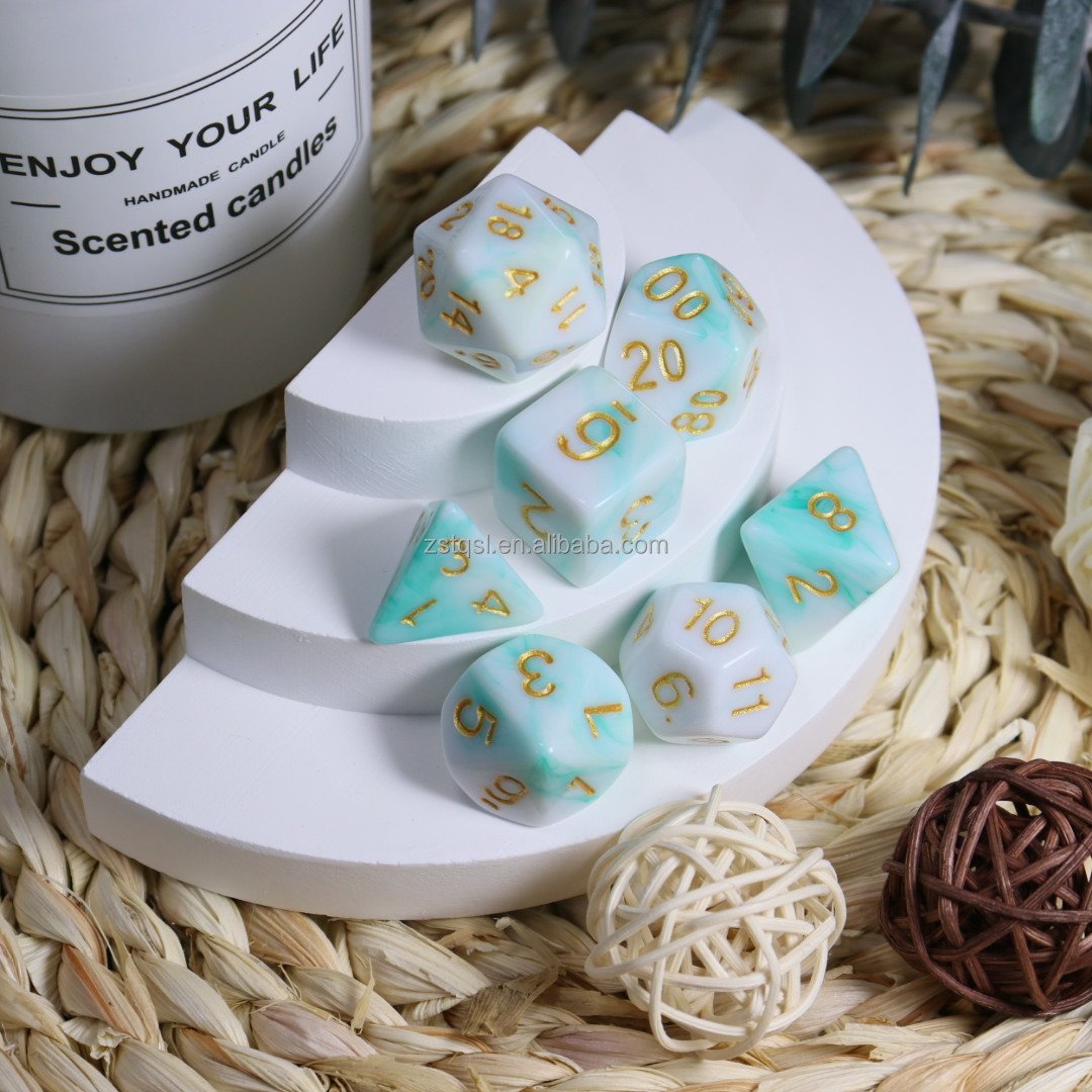 Popular Mixed Colors 11 Style Acrylic Marble Polyhedral Dice Set for DND Board Games