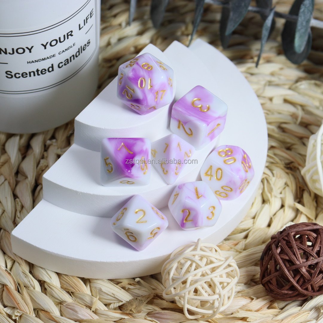 Popular Mixed Colors 11 Style Acrylic Marble Polyhedral Dice Set for DND Board Games
