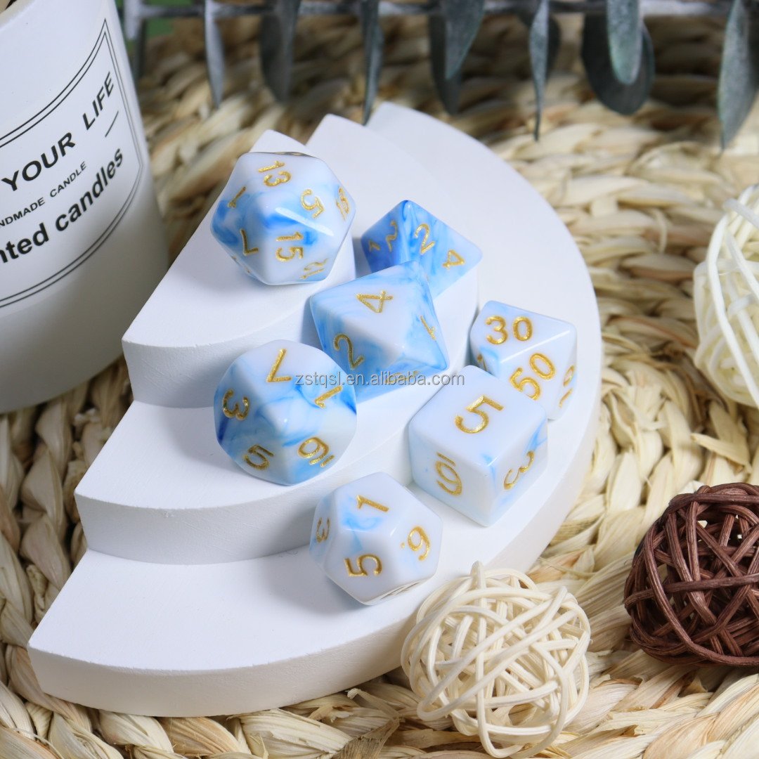 Popular Mixed Colors 11 Style Acrylic Marble Polyhedral Dice Set for DND Board Games