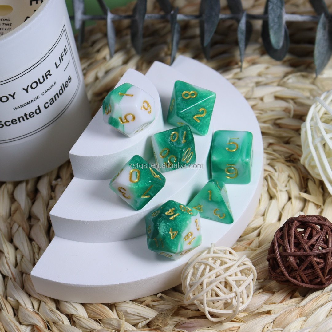 Popular Mixed Colors 11 Style Acrylic Marble Polyhedral Dice Set for DND Board Games