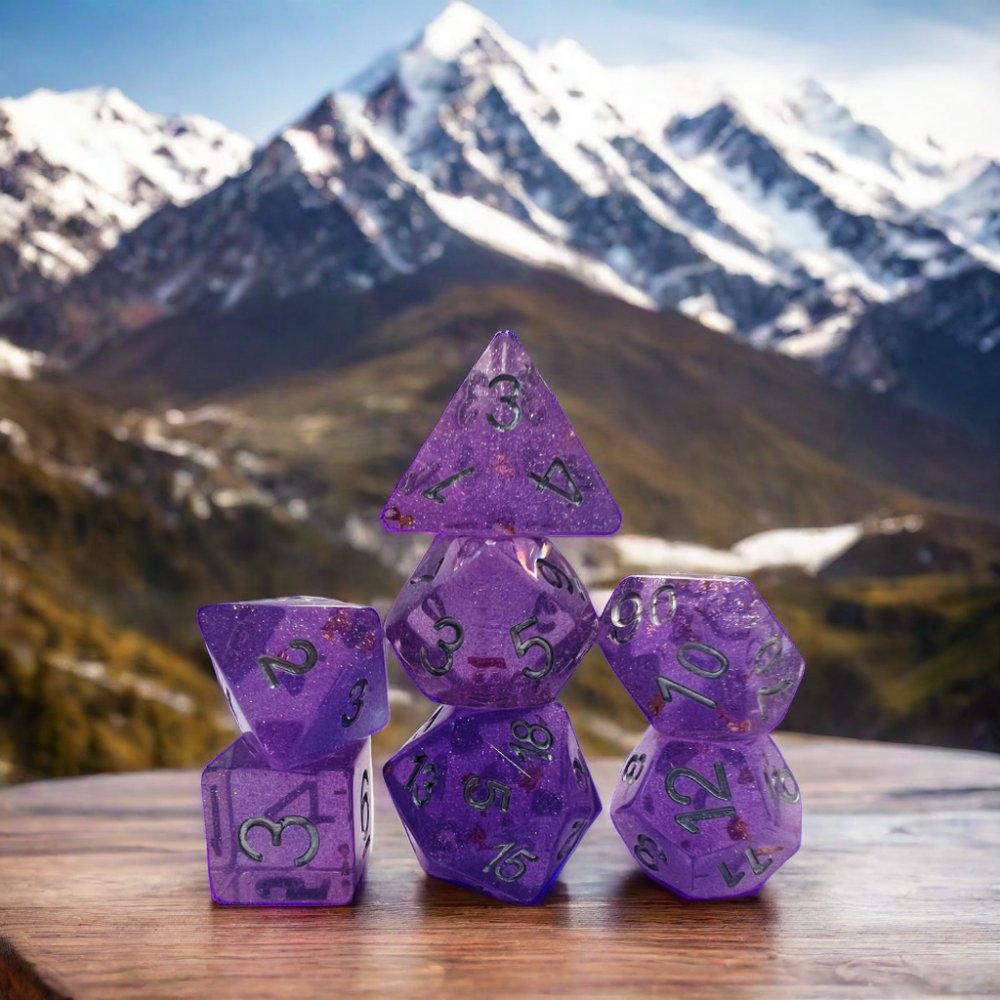 7-Piece Set Of Purple Polyhedral Dice Transparent Plastic Square Corner Game Dice For D&D Rpg For Tabletop Gaming
