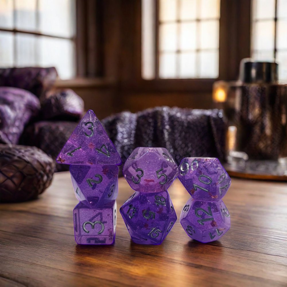 7-Piece Set Of Purple Polyhedral Dice Transparent Plastic Square Corner Game Dice For D&D Rpg For Tabletop Gaming