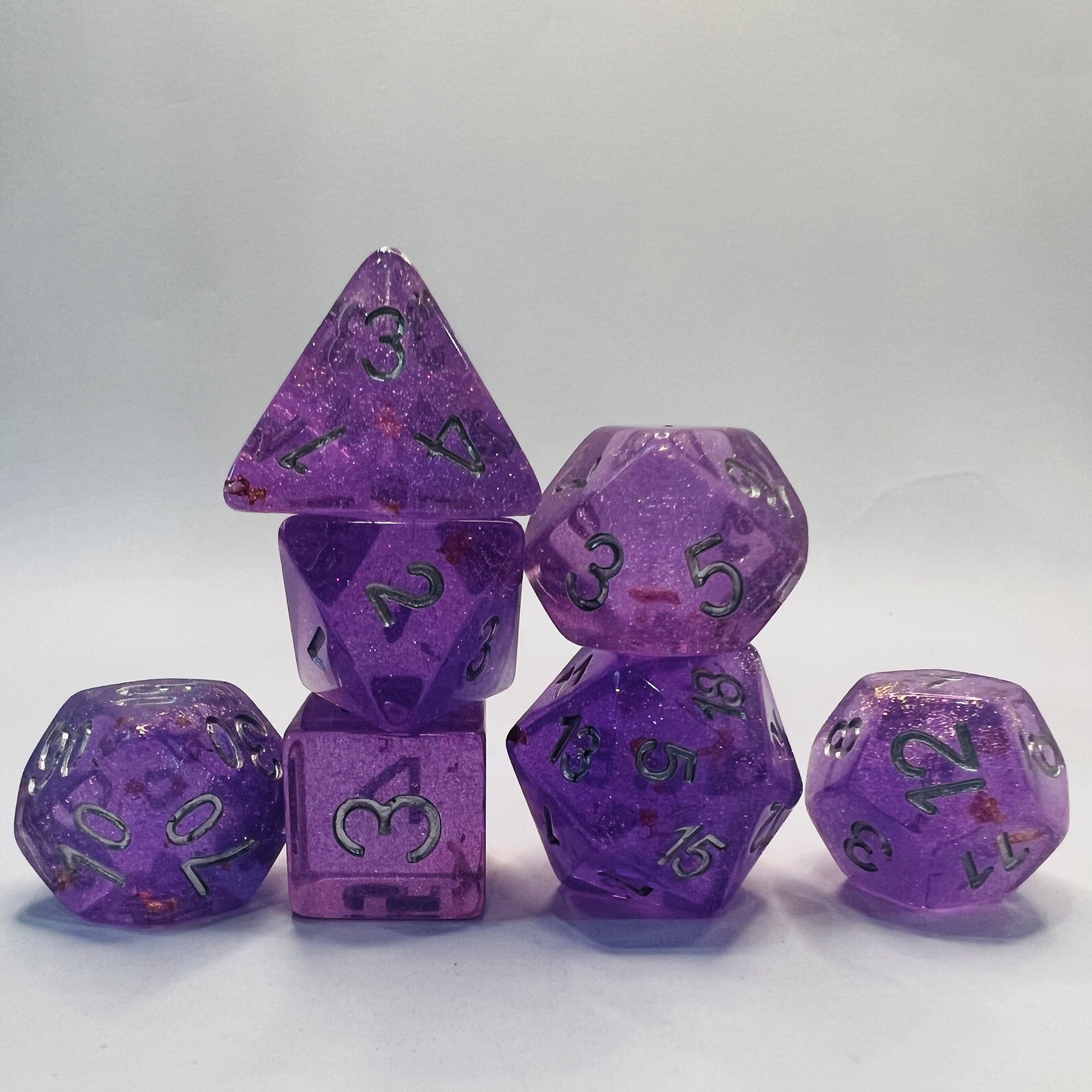 7-Piece Set Of Purple Polyhedral Dice Transparent Plastic Square Corner Game Dice For D&D Rpg For Tabletop Gaming